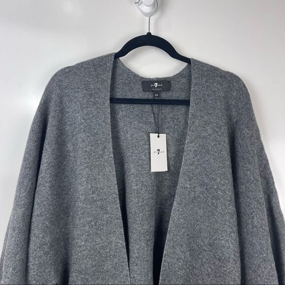 NEW 7 For All Mankind Dark Grey Cashmere Wool Blend Fringe Poncho Wrap OS - Picture 4 of 11